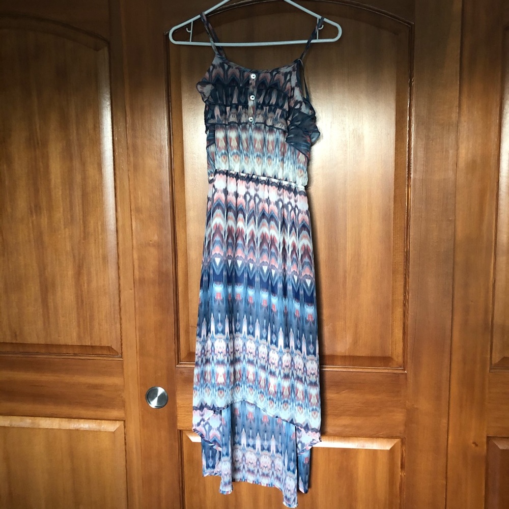 Girls Blue Tribal Print High Low Dress